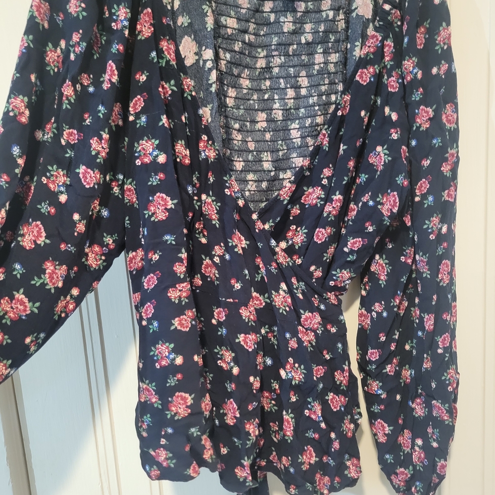 Old Navy Dark Blue Floral Blouse